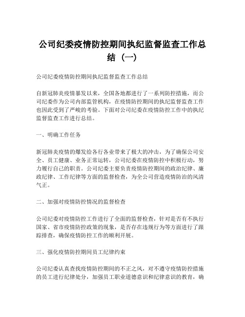 公司纪委疫情防控期间执纪监督监查工作总结 (一)