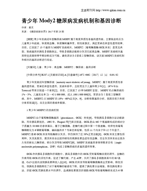 青少年Mody2糖尿病发病机制和基因诊断