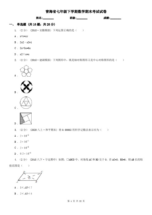 青海省七年级下学期数学期末考试试卷