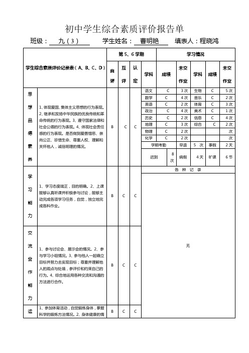 93综合素质评价报告单