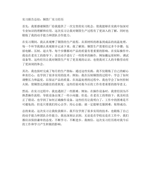 铜箔厂实习报告总结