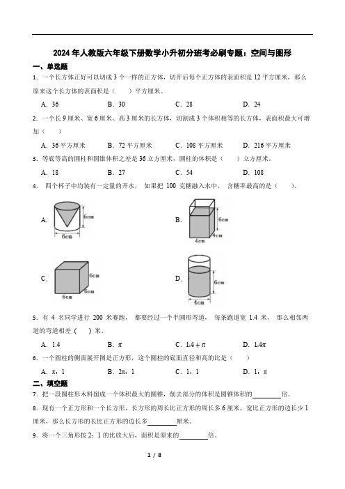 2024年人教版六年级下册数学小升初分班考必刷专题：空间与图形