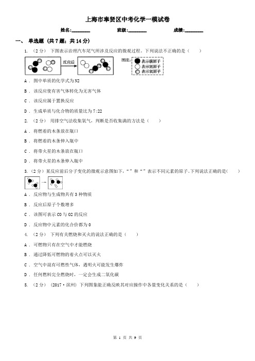 上海市奉贤区中考化学一模试卷