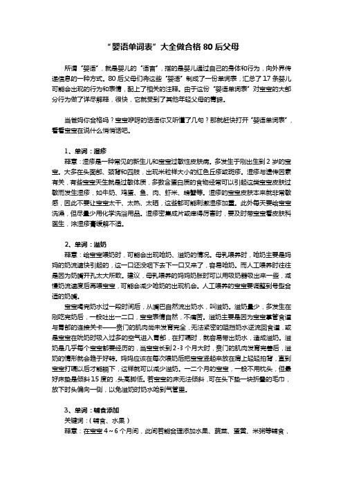 “婴语单词表”大全做合格80后父母