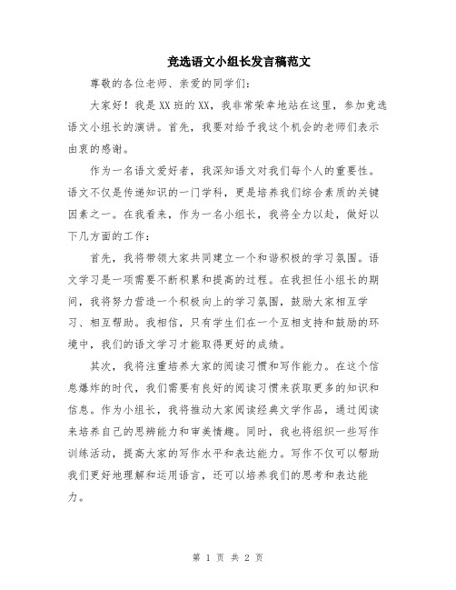 竞选语文小组长发言稿范文