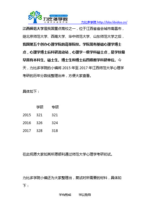 2016-2017江西师范大学心理学考研复试分数线