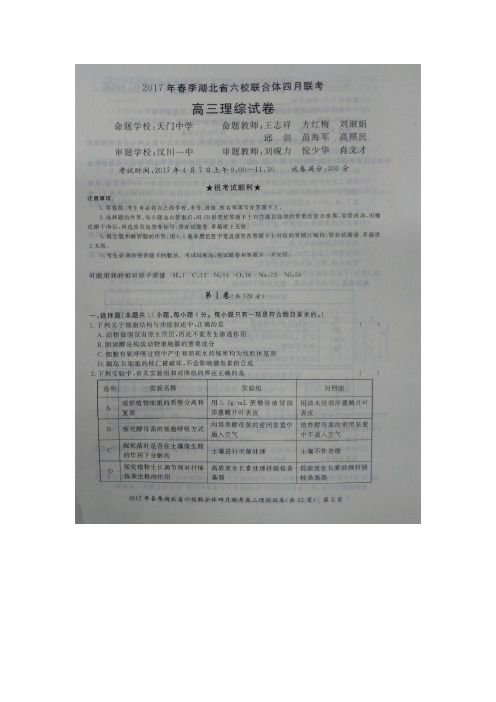 湖北省六校联合体2017届高三4月联考理科综合试题