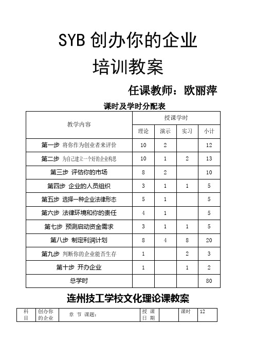 SYB创办你的企业教案