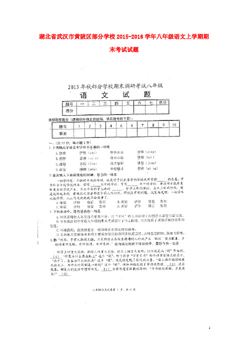 湖北省武汉市黄陂区部分学校八年级语文上学期期末试题