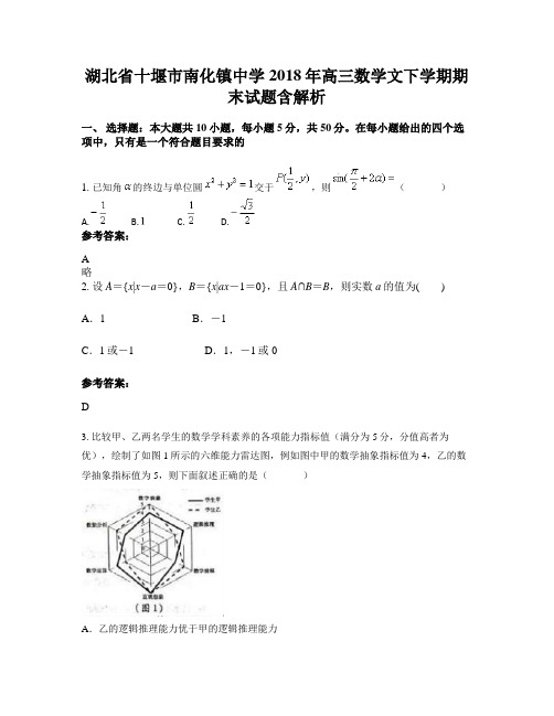 湖北省十堰市南化镇中学2018年高三数学文下学期期末试题含解析