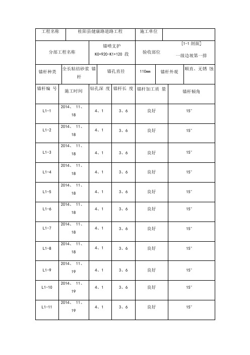 锚杆安装施工记录表