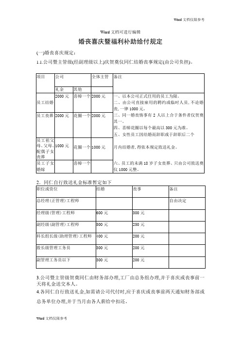 婚丧喜庆暨福利补助给付规定