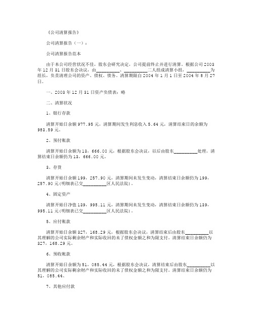 公司清算报告10篇