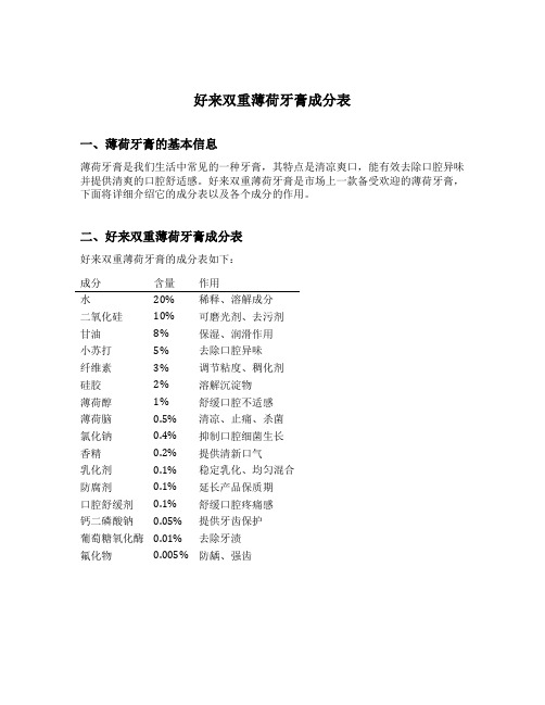 好来双重薄荷牙膏成分表