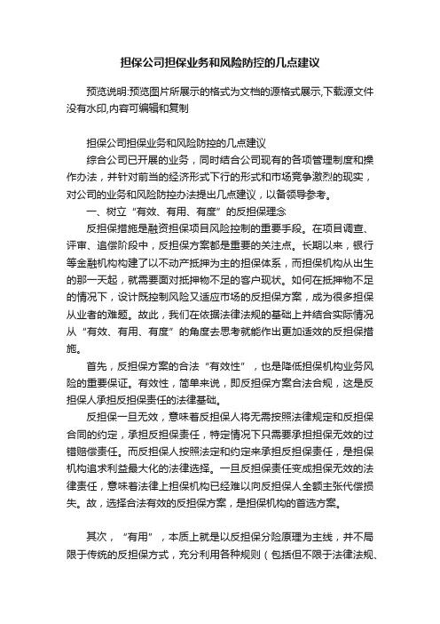 担保公司担保业务和风险防控的几点建议