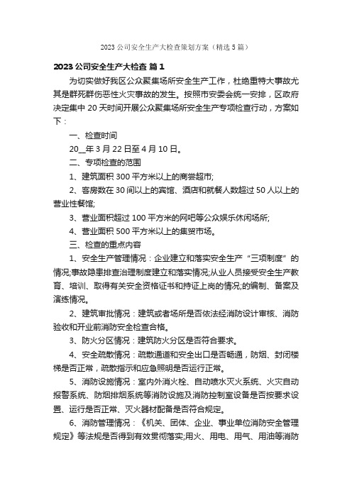 2023公司安全生产大检查策划方案（精选5篇）