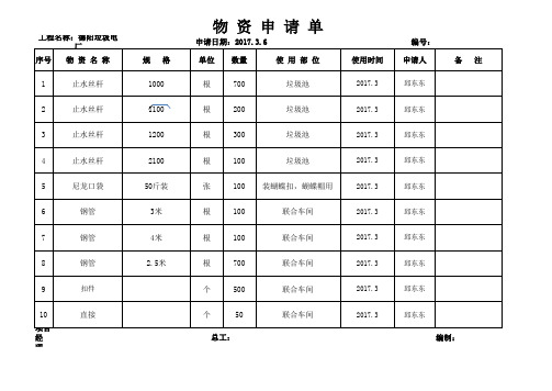 工地材料申请计划表