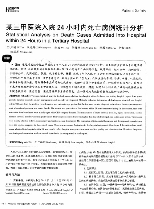 某三甲医院入院24小时内死亡病例统计分析