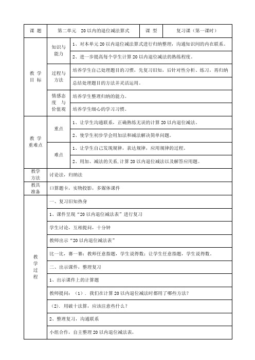 人教版一年级数学下册第二单元复习教案