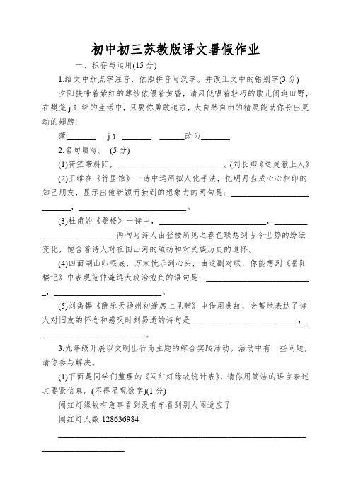 初中初三苏教版语文暑假作业