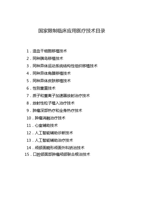 国家限制临床应用医疗技术目录