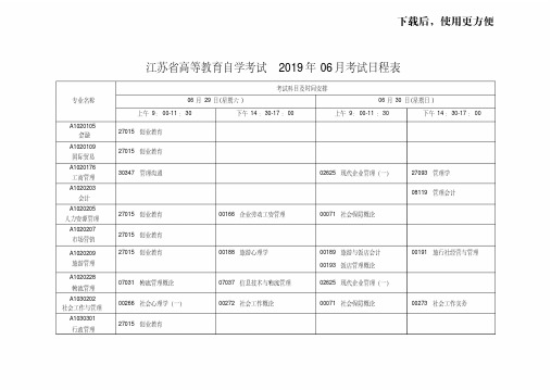 【精品】江苏省高等教育自学考试2019年06月考试日程表.doc