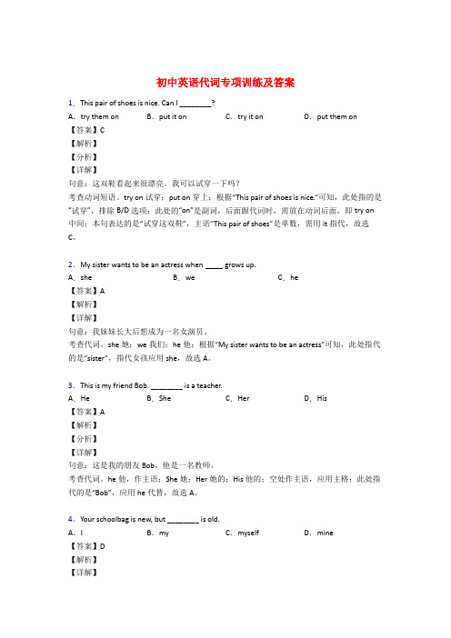 初中英语人称代词专项练习题