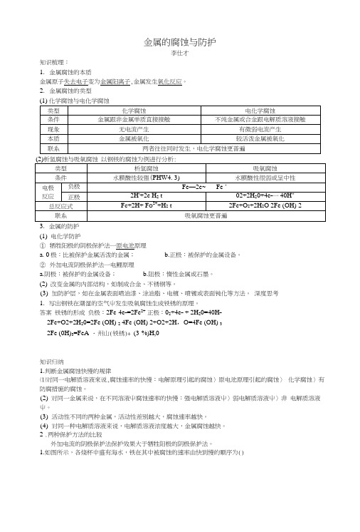2019高考化学一轮复习金属的腐蚀与防护导学案.docx
