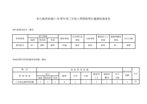 彰化县育新国小96学年度三年级上学期教学计画课程进度表.