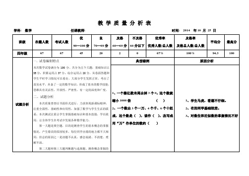 人教版四年级数学上学期期中考试质量分析