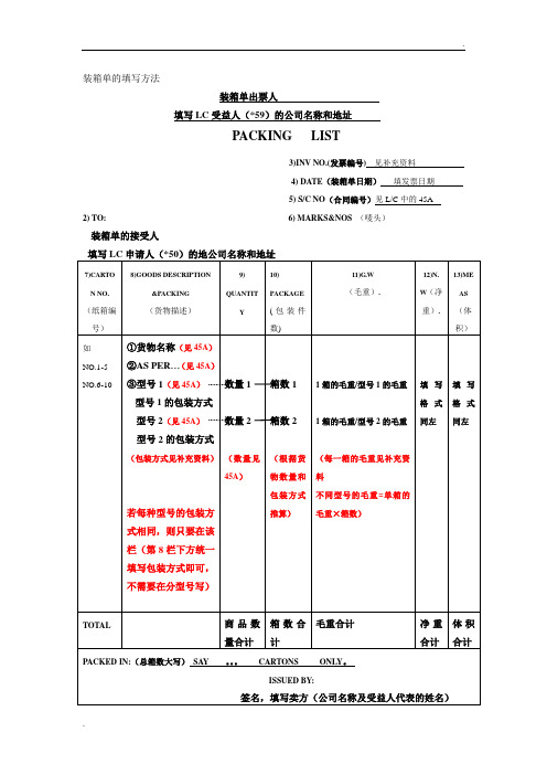 装箱单填写方法