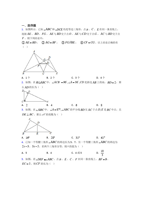 【鲁教版】八年级数学上期中模拟试题及答案(2)