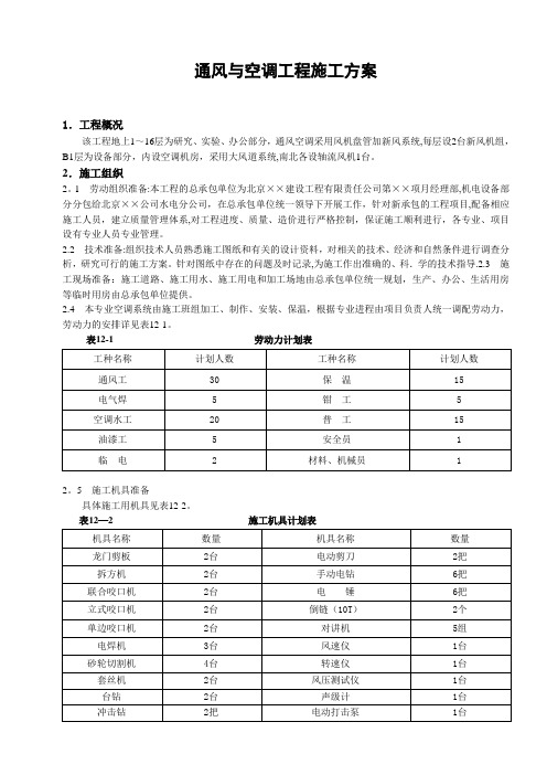 通风与空调工程施工方案