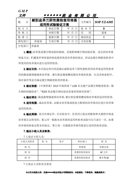 5.耐胆盐革兰阴性菌检查用培养基适用性检查验证方案