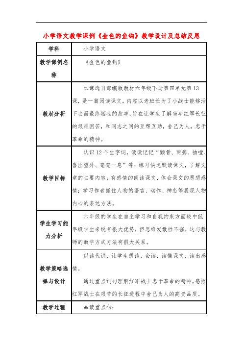 小学语文教学课例《金色的鱼钩》教学设计及总结反思