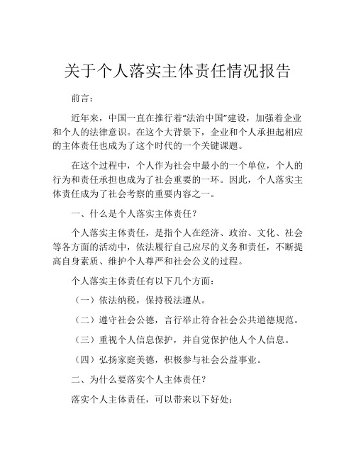 关于个人落实主体责任情况报告