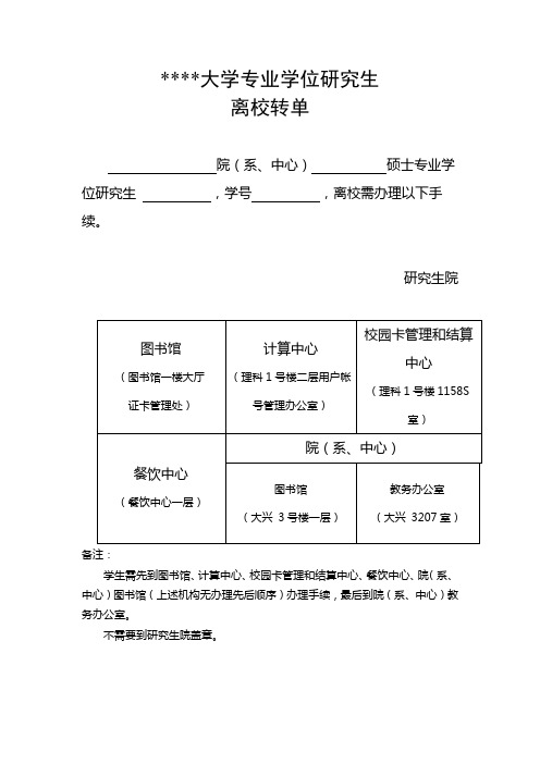 北京大学专业学位研究生离校转单【模板】