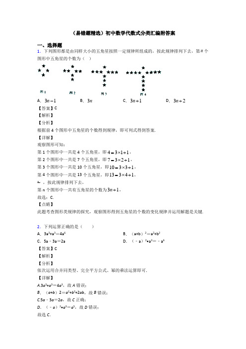 (易错题精选)初中数学代数式分类汇编附答案