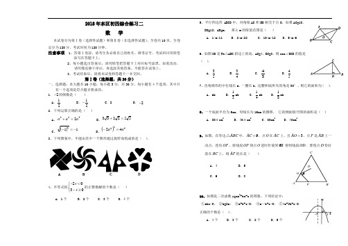 2018年攀枝花市东区中考模拟考试数学试卷