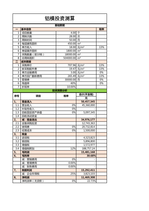 投资测算模型(现金流,收益率测算模型)