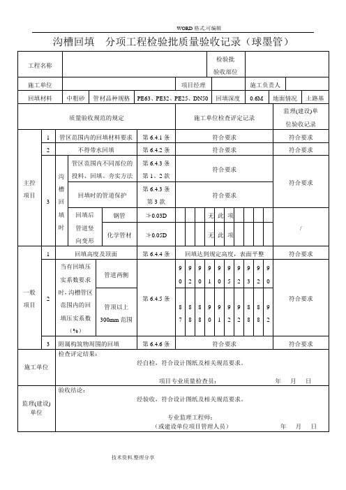 PE管和双壁波纹管的施工分部、分项、检验批质量验收表格