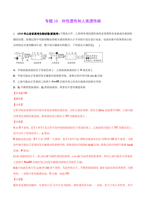 专题10 伴性遗传和人类遗传病-高考真题和模拟题生物分项汇编(教师版含解析)