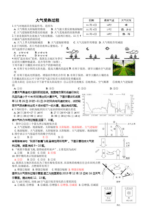 高中地理精品试题：大气受热过程练习