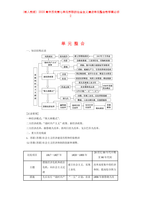 (新人教版)2020高中历史第七单元苏联的社会主义建设单元整合教学案必修2