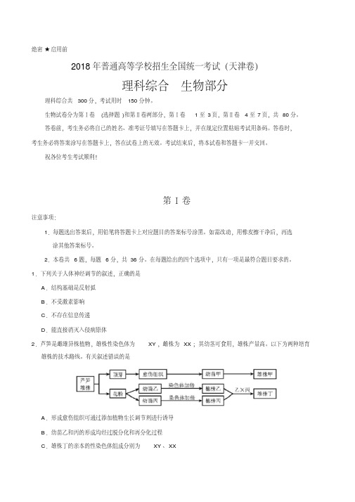 2018年天津理综生物高考试题文档版(含答案)