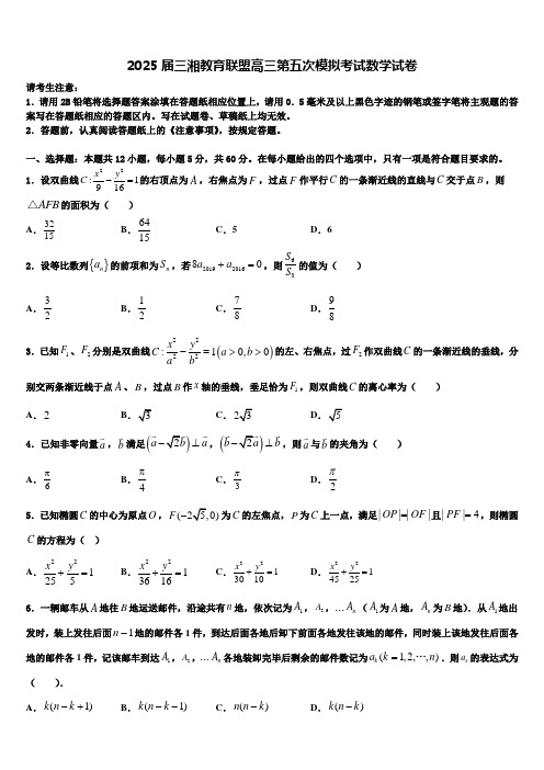 2025届三湘教育联盟高三第五次模拟考试数学试卷含解析