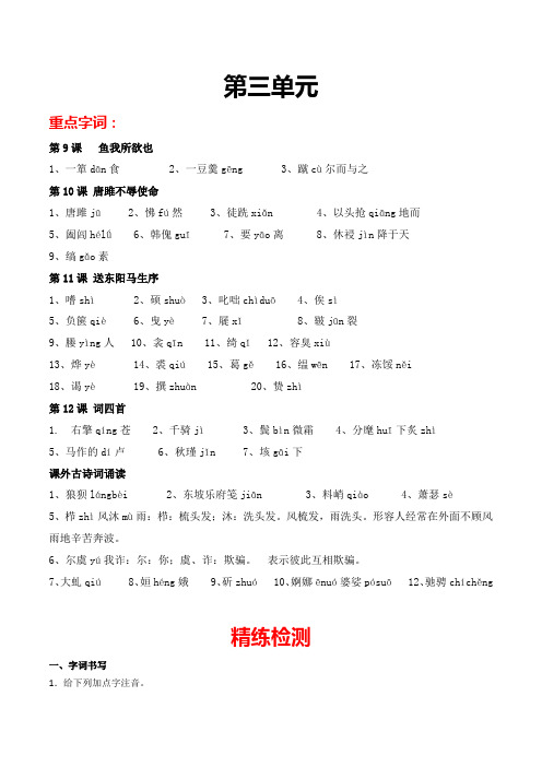 第三单元-2021-2022学年九年级语文下册重点字词梳理与专项精练(部编版)(原卷版+解析)