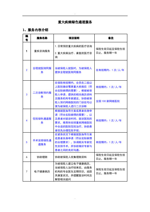 重大疾病绿色通道服务