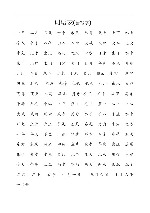 一年级语文教案-小学一年级语文第二册词语表[人教版] 精品