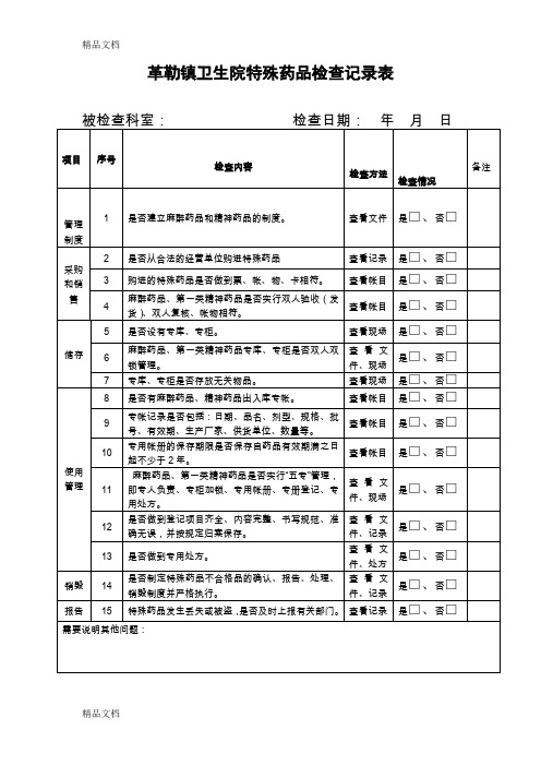 最新医院特殊药品检查记录表(采用)